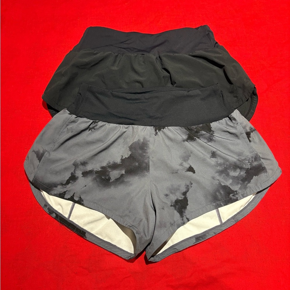 2 Pairs Black and Gray Women's Running Shorts Size Large Zip Pocket
